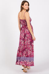 Purple Floral Strapless Front Tie Knot Maxi Dress