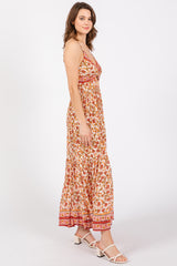 Red Floral Strapless Maxi Dress