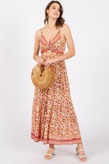 Red Floral Strapless Maxi Dress