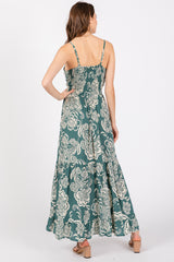 Green Floral Front Knot Twist Maxi Dress