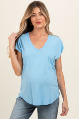 Blue V-Neck Maternity Top