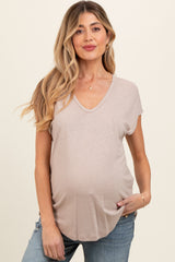 Beige V-Neck Maternity Top