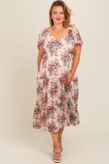 Cream Floral Chiffon Plus Maternity Maxi Dress