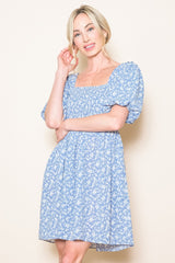 Light Blue Floral Smocked Tie Back Maternity Dress