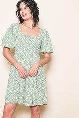 Light Olive Floral Smocked Tie Back Maternity Dress