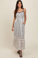 Ivory Chevron Striped Crochet Knit Maternity Dress