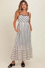 Ivory Chevron Striped Crochet Knit Maternity Dress