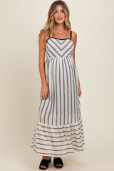 Ivory Chevron Striped Crochet Knit Maternity Dress