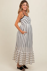 Ivory Chevron Striped Crochet Knit Maternity Dress