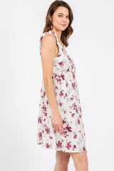 Ivory Mauve Floral Knotted Wrap V-Neck Dress