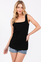 Black Sleeveless Ribbed Square Neck Top