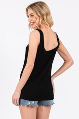 Black Sleeveless Ribbed Square Neck Top