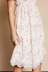 Ivory Floral Embroidered Eyelet Midi Dress