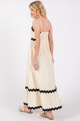 Beige Contrast Wavy Trim Maxi Dress