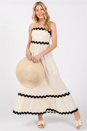 Beige Contrast Wavy Trim Maxi Dress