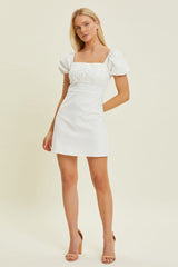 Ivory Ruched Bust Tie Back Mini Dress