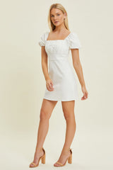 Ivory Ruched Bust Tie Back Mini Dress