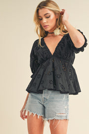 Black Eyelet Embroidered Top