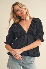 Black Eyelet Embroidered Top