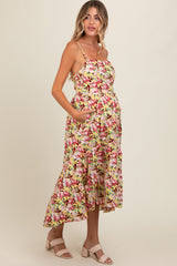 Yellow Floral Tiered Hi-Low Maternity Midi Dress