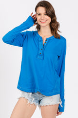 Blue Long Sleeve Exposed Seam Top