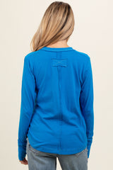 Blue Long Sleeve Exposed Seam Maternity Top