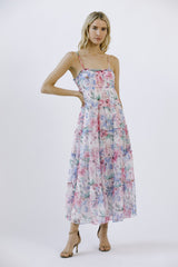 Multicolor Floral Chiffon Ruffle Tiered Maxi Dress