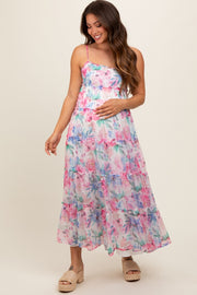 Multicolor Floral Chiffon Ruffle Tiered Maternity Maxi Dress