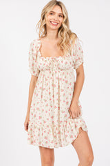 Cream Floral Babydoll Ruffled Mini Dress