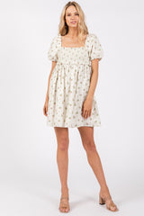 Ivory Floral Puff Short Sleeve Maternity Mini Dress