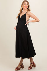 Black V-Neck Maternity Maxi Dress