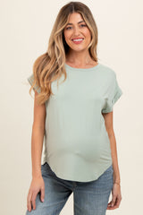 Light Olive Rolled Cuff Sleeve Maternity Top