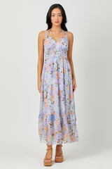 Lavender Mix Printed Long Tiered Dress