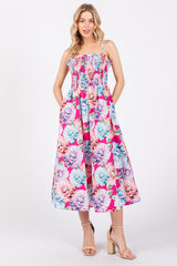 Fuchsia Floral Smocked Midi Dress