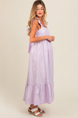 Lavender Pinafore Cutout Tie Back Maternity Maxi Dress