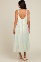 Multicolor Pastel Ombre Tiered Maxi Dress