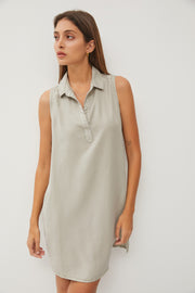 Light Olive Collard V Neck Dress