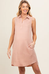 Peach Collared V Neck Maternity Dress