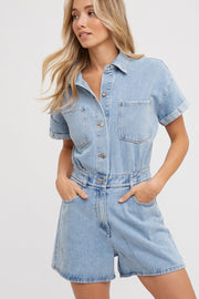 Light Denim Denim Button Down Shirt Romper