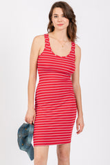 Red Striped Rib Knit Maternity Dress