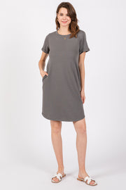 Charcoal French Terry Cuffed Short Sleeve Dress