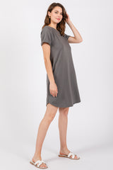 Charcoal French Terry Cuffed Short Sleeve Dress