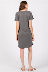 Charcoal French Terry Cuffed Short Sleeve Dress