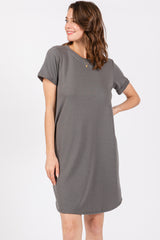 Charcoal French Terry Cuffed Short Sleeve Dress