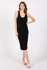 Black Ribbed Sleeveless Fitted Dress