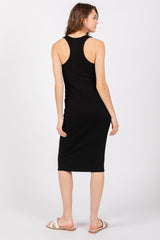 Black Ribbed Sleeveless Fitted Dress