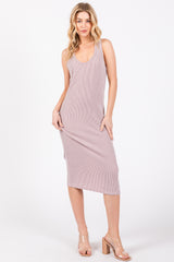 Mauve Ribbed Sleeveless Fitted Maternity Dress