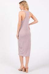 Mauve Ribbed Sleeveless Fitted Dress