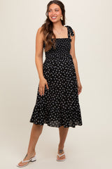 Black Floral Sleeveless Knotted Strap Maternity Dress