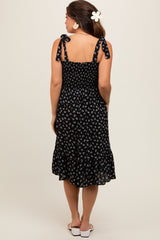 Black Floral Sleeveless Knotted Strap Maternity Dress